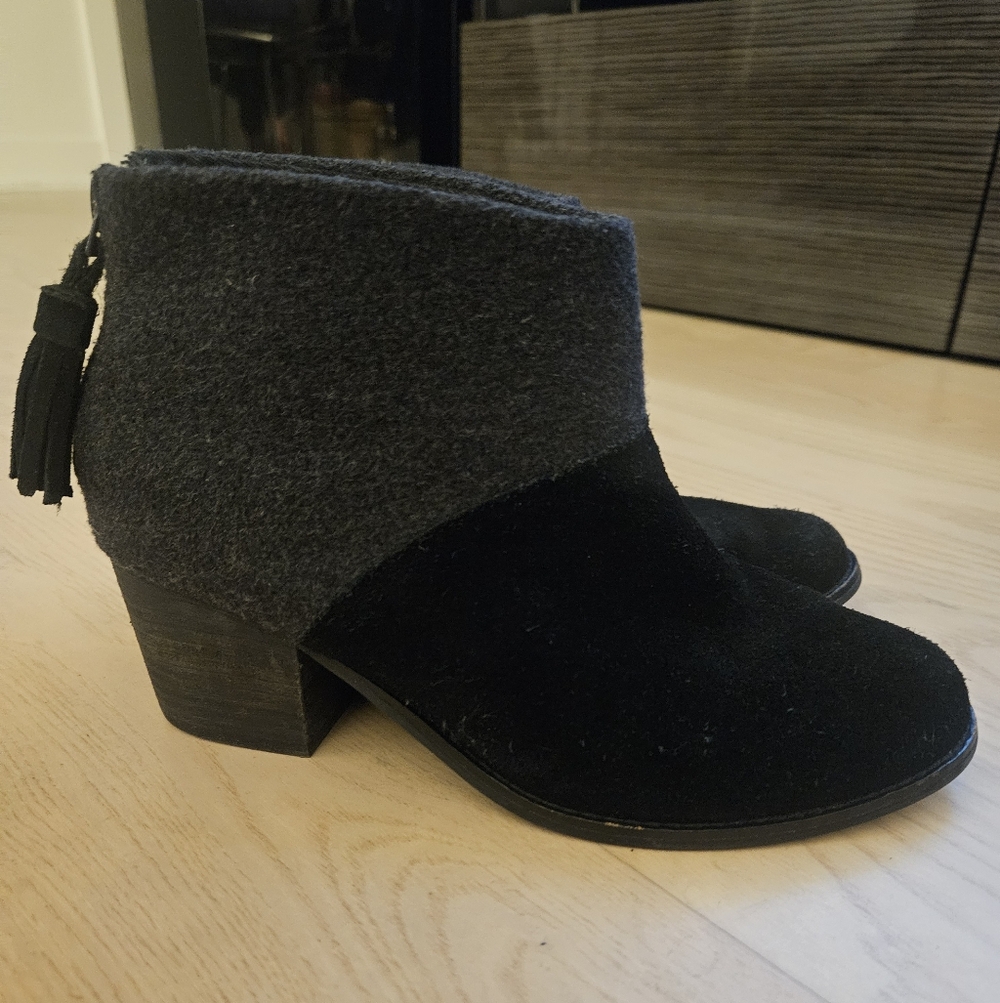 Toms Black and Gray Heeled Boots